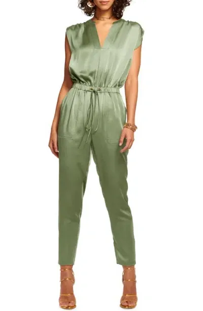 Ramy Brook Hudson Sleeveless Satin Jumspuit In Dark Sage