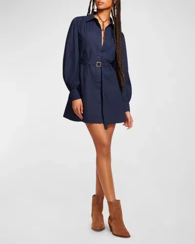 Ramy Brook Mitch Belted Mini Shirtdress In Navy