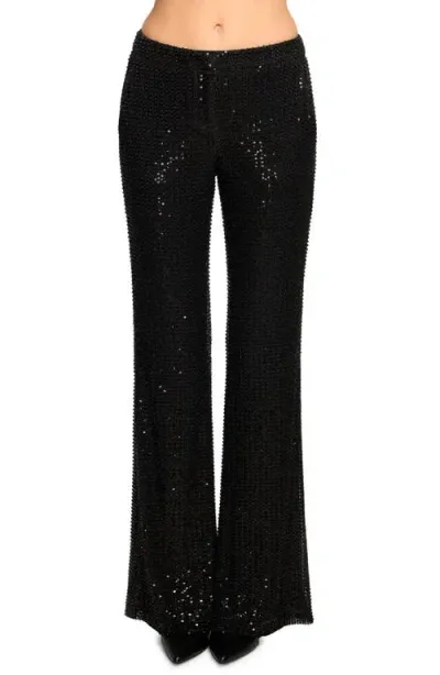 Ramy Brook Olivian Beaded Flare Pant In Black Beaded Mesh