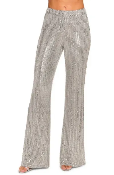 Ramy Brook Olivian Beaded Flare Pant In Dove Grey Beaded Mesh