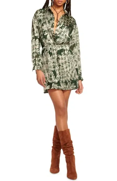 Ramy Brook Palmer Floral Long Sleeve Mini Shirtdress In Dark Sage Combo Autumn Burnout