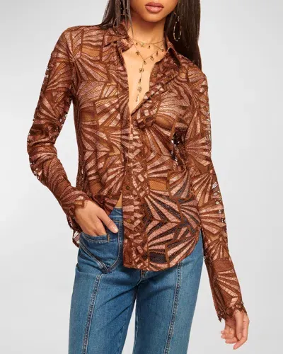 Ramy Brook Priscilla Lace Button-front Shirt In Bronze Lace