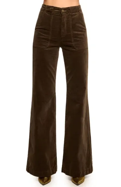 Ramy Brook Theodora Stretch Cotton Velvet Wide Leg Pants In Desert Bro