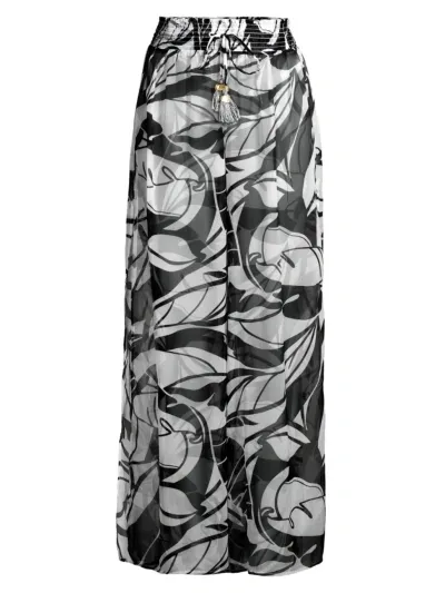 Ramy Brook Haley Pants Black/white Exotic Palm Print In Black White Exotic Palm