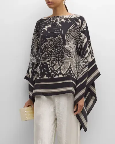 Rani Arabella Amazonia Black Print Cashmere-blend Poncho