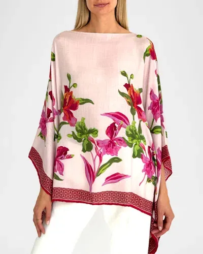 Rani Arabella Iris Cashmere-blend Printed Poncho In Pink