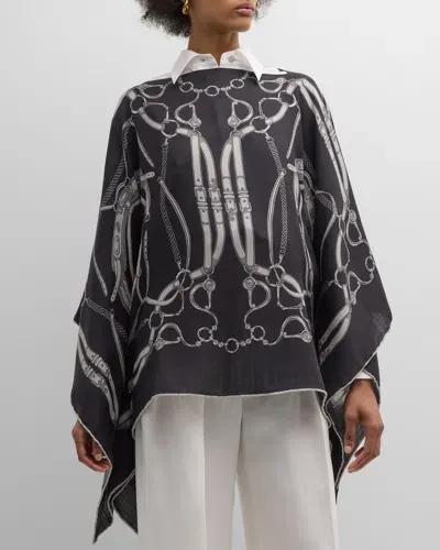 Rani Arabella Lexington Black Print Cashmere-blend Poncho