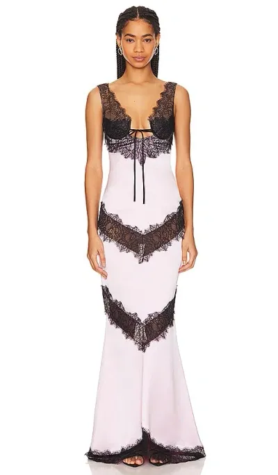 Rasario Cut Out Gown In Light Pink & Black