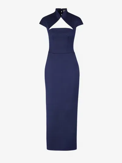 Rasario Collared Satin Midi Dress In Navy