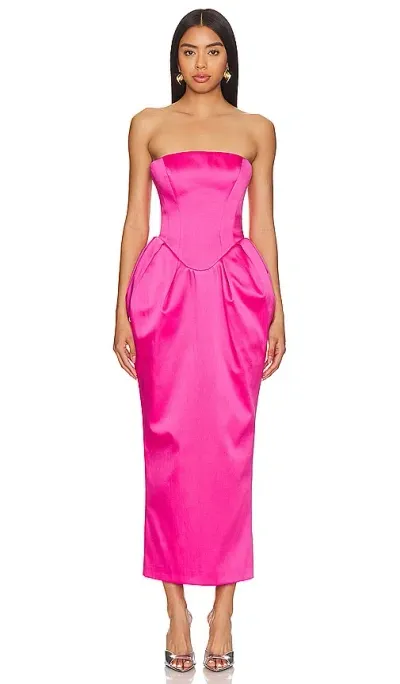 Rasario Voluminous Midi Dress In Pink