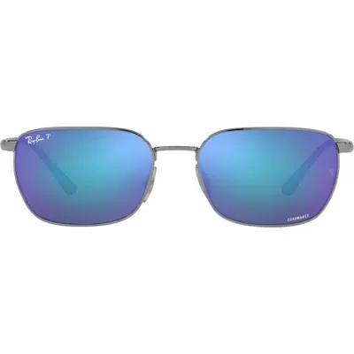 Ray Ban Ray-ban 49mm Polarized Rectangle Sunglasses In Gunmetal/polarized Grey Blue