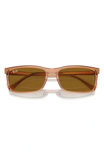 Ray Ban 59mm Rectangular Sunglasses In Transparent Brown