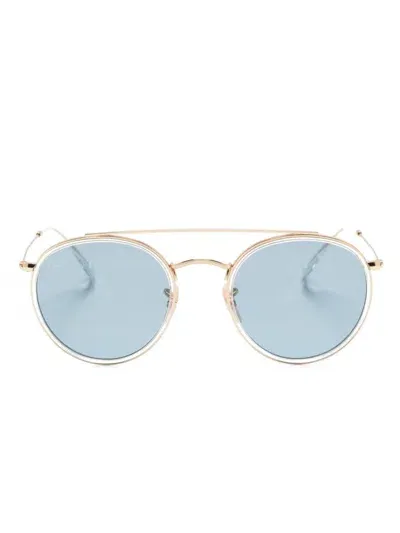 Ray Ban Round Double Bridge Sunglasses In 金色