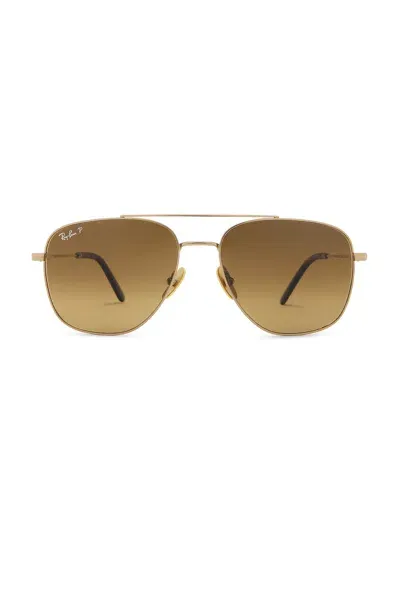 Ray Ban William Titanium Aviator Sunglasses In Gold