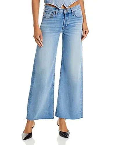 Re/done High Waist Raw Hem Wide Leg Crop Jeans In Marea