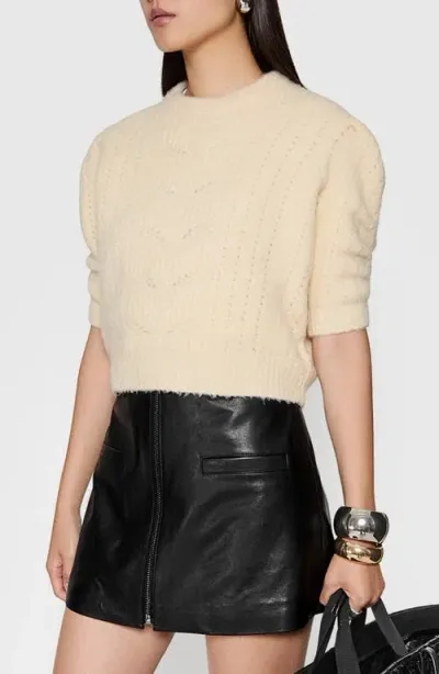 Rebecca Minkoff Campbell Crop Puff Sleeve Sweater In Blonde