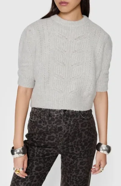 Rebecca Minkoff Campbell Crop Puff Sleeve Sweater In Beige