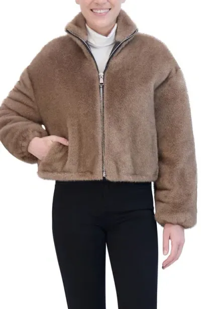 Rebecca Minkoff Faux Fur Crop Jacket In Taupe