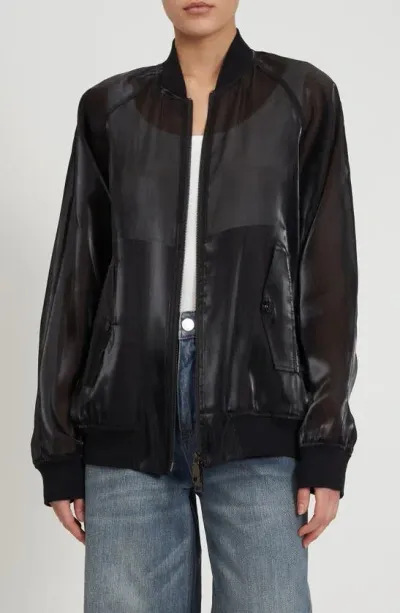 Rebecca Minkoff Johnny Sheer Bomber Jacket In True Black