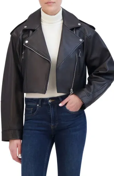 Rebecca Minkoff Oversize Crop Leather Jacket In Black