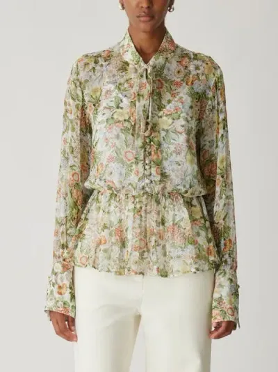 Rebecca Taylor All Over Floral On Viscose Chiffon Tie Front Blouse In Floral Multi