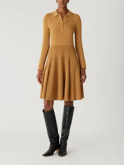 Rebecca Taylor Ottoman Knit Ls Dress In Camel