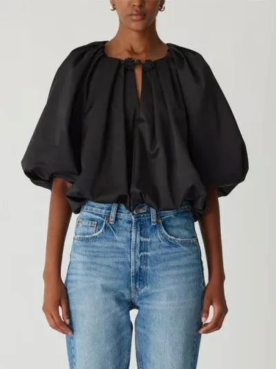 Rebecca Taylor Techy Sateen Bubble Top In Black