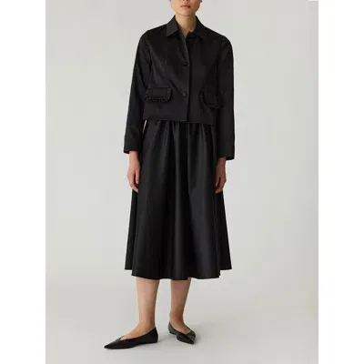 Rebecca Taylor Techy Sateen Ruffle Pocket Jacket In Black