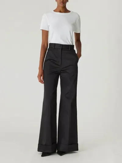 Rebecca Taylor Techy Sateen Wide Leg Pant In Black