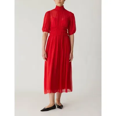 Rebecca Taylor Viscose Chiffon Smocked Waist Dress In Red Lip