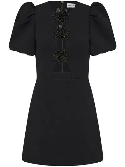 Rebecca Vallance Aubree Floral-appliqué Crêpe Minidress In Black