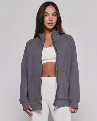 Rebody Active Effortless Fleece Oversized Jacket In Smoke