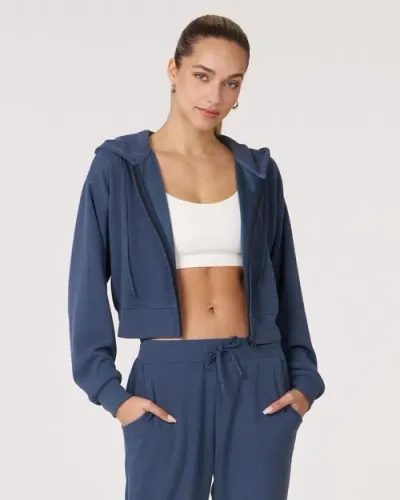 Rebody Active Retreat Waffle Zip Up Jacket In Navy