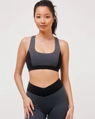 Rebody Active Swift Keyhole Racerback Cloudlux Bra In Smoke/black