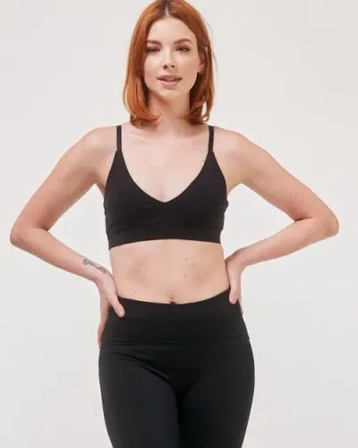 Rebody Active Uplift V Neck Sports Bralette In Metropolis Black