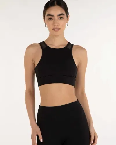 Rebody Active Venti Mesh Longline Silkiflex Longline Bra In Midnight Black