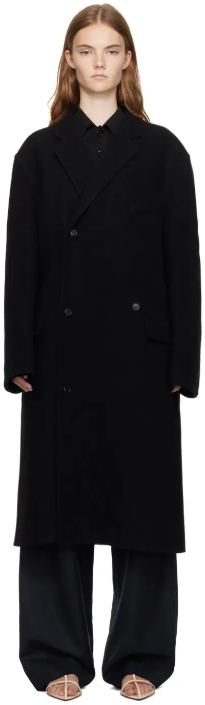 Recto Black Handmade Wool Coat