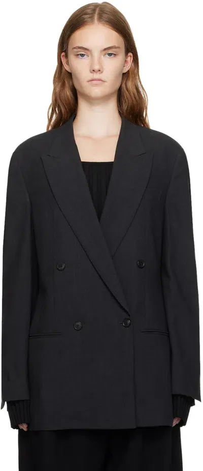 Recto Gray Peaked Lapel Blazer In Charcoal Grey