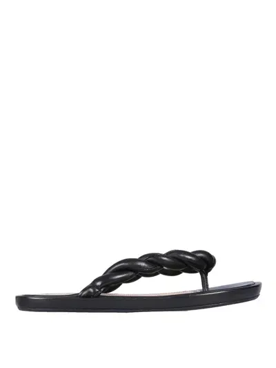 Red Valentino Leather Slide Sandals In Black