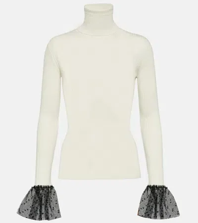 Red Valentino Ribbed-knit Wool-blend Top In Beige