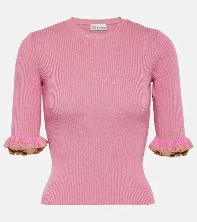 Red Valentino Ribbed-knit Wool-blend Top In Pink