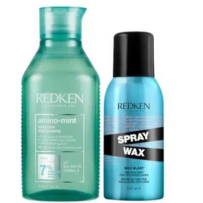 Redken Amino Mint For Oily Scalps And Finishing Hair Spray Wax For Body And Dimension Bundle In White