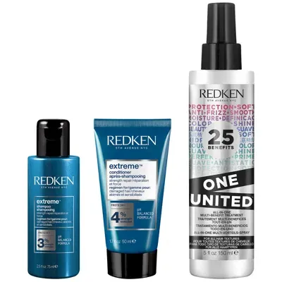 Redken Extreme Shampoo And Conditioner With One United Multi-benefit Spray Bundle For Damaged Hair In White