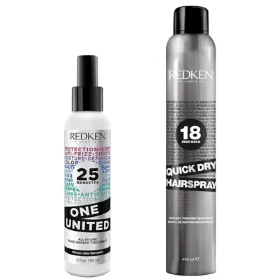 Redken One United 150ml And Quick Dry Hairspray 400ml Bundle In White