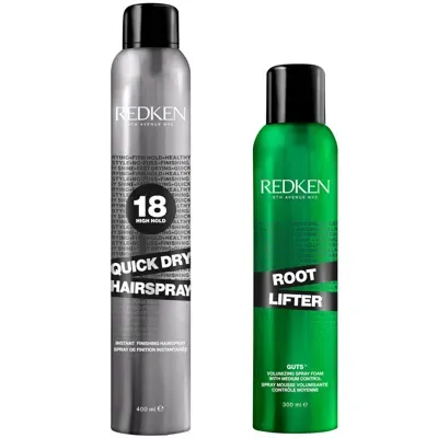 Redken Quick Dry Hairspray 400ml And Root Lifter 300ml In White