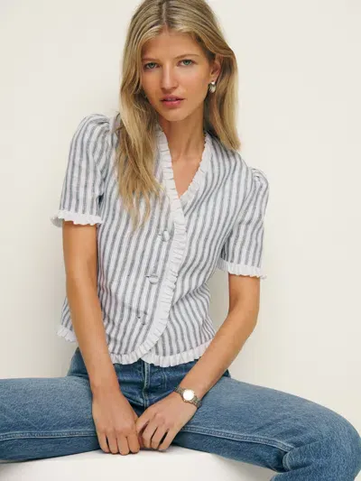 Reformation Bess Linen Top In Antibes Stripe