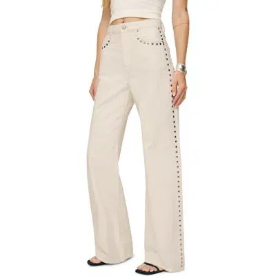 Reformation Cary Studded High Waist Slouchy Wide Leg Jeans In Fior Di Latte Studded