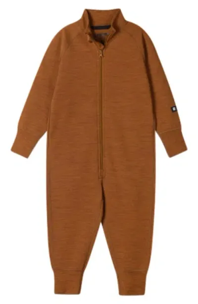 Reima Babies'  Parvin Space Dye Wool Blend Waterproof Sweater Romper In Cinnamon Brown