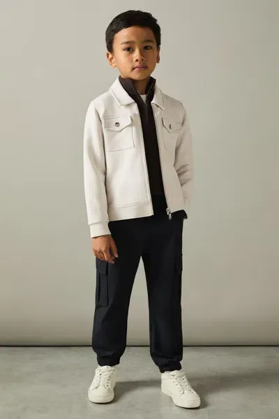 Reiss Kids' Cement Medina Interlock Jersey Zip Through Jacket