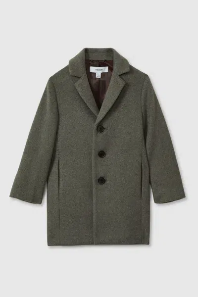 Reiss Green Smoke Gable Teen Single Breasted Overcoat